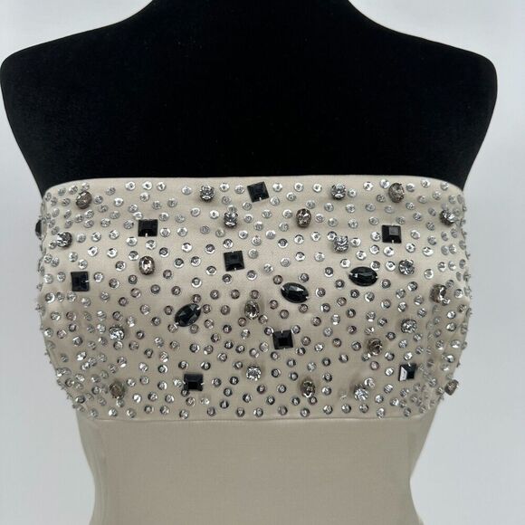 Tahari Womens Strapless Cocktail Dress Size 6 Rhinestones Sequins Party Glam - Picture 5 of 12